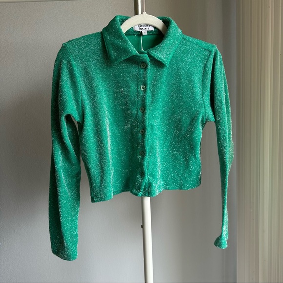 NWT Frankie’s Bikinis Josephine Cardi Crop Top in Sparkly Green - Picture 4 of 13